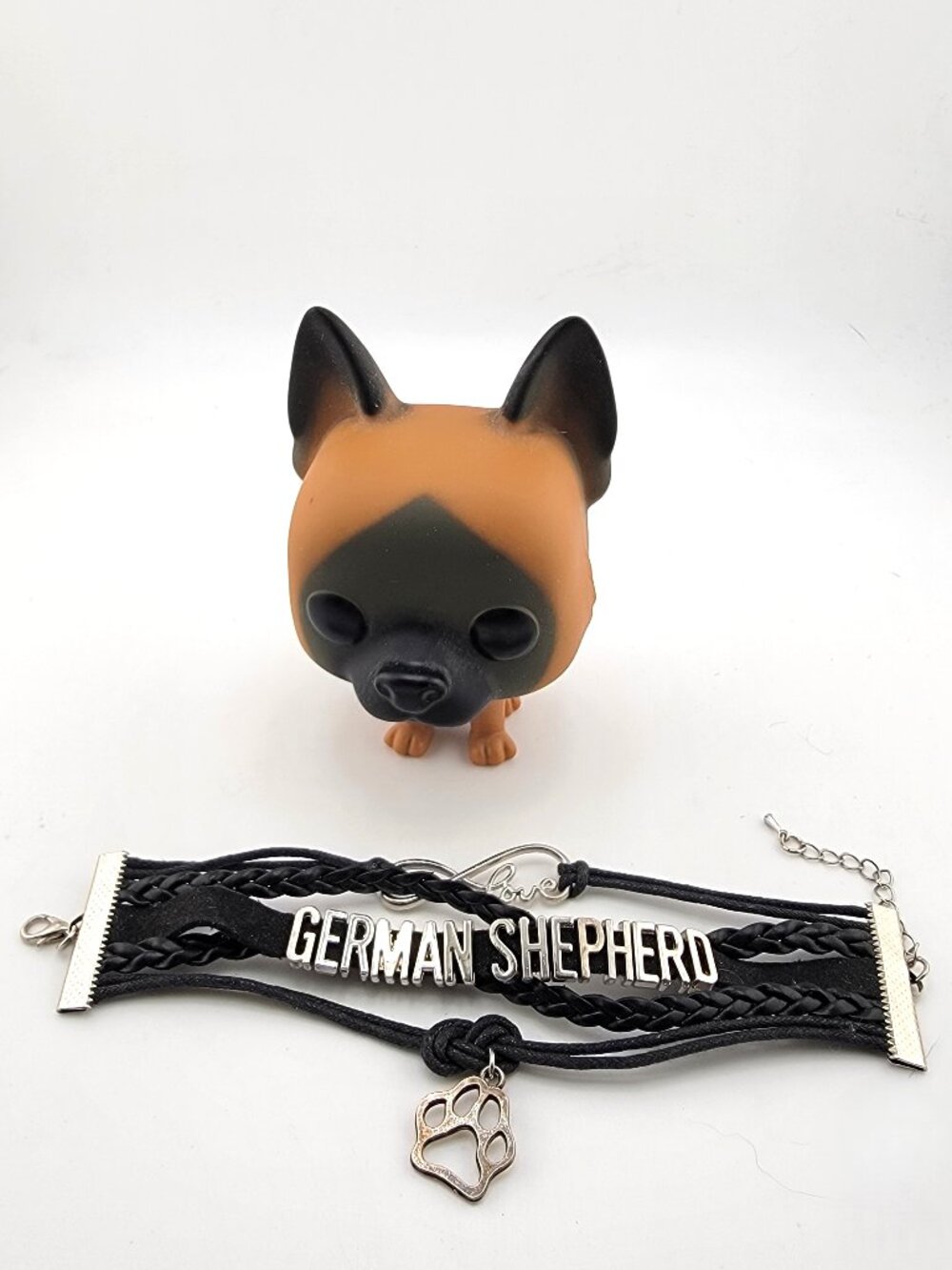 3/$30 German Shepherd Bracelet Black Faux Leather Paw Charm